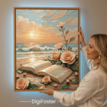 3D Beach Sunset Wall Art | Romantic Ocean Roses Printable | Coastal Landscape Digital Download | Modern Home Wall Decor | 24x36, 18x24, 16x20